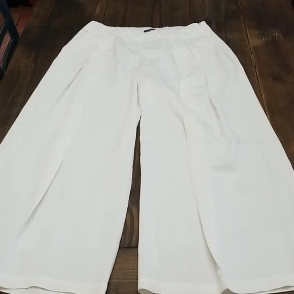 Eileen Fisher Wide Leg White Pleated Trouser Pants Medium - Picture 6 of 8
